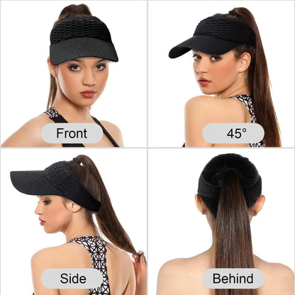 Stijlvolle Dames Zonneklep – Ademend, Licht en Beschermend ☀️🧢🌿Set van twee zonnehoeden voor dames met hoge paardenstaart
