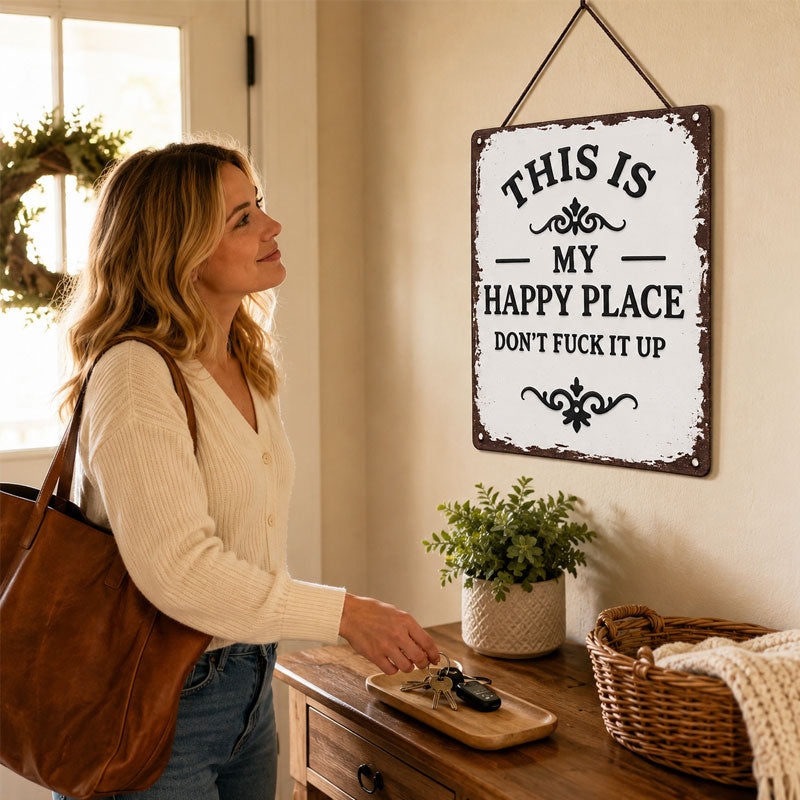 “Dit is mijn gelukkige plek” – Rustiek houten hangbord ✨🏡💖