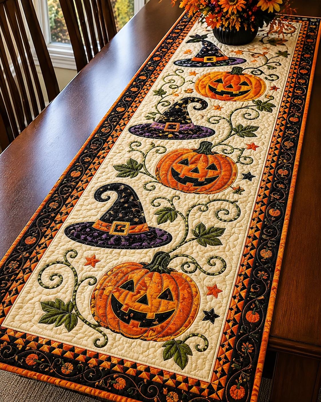 🎃 Halloween-tafelkleed met quiltpatroon – gezellige herfstdecoratie in een handomdraai