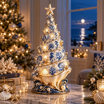 🌊 Kerstlamp met projectie van een schelpenboom aan de kust | Warme gloed & op de oceaan geïnspireerde kerstprojectie ✨