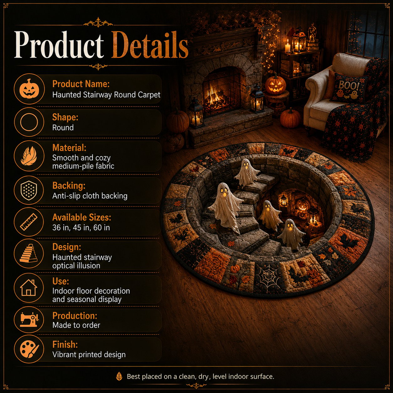 🔥 Rond vloerkleed met 3D-spooktrap – Griezelige Halloween-optische illusie 👻