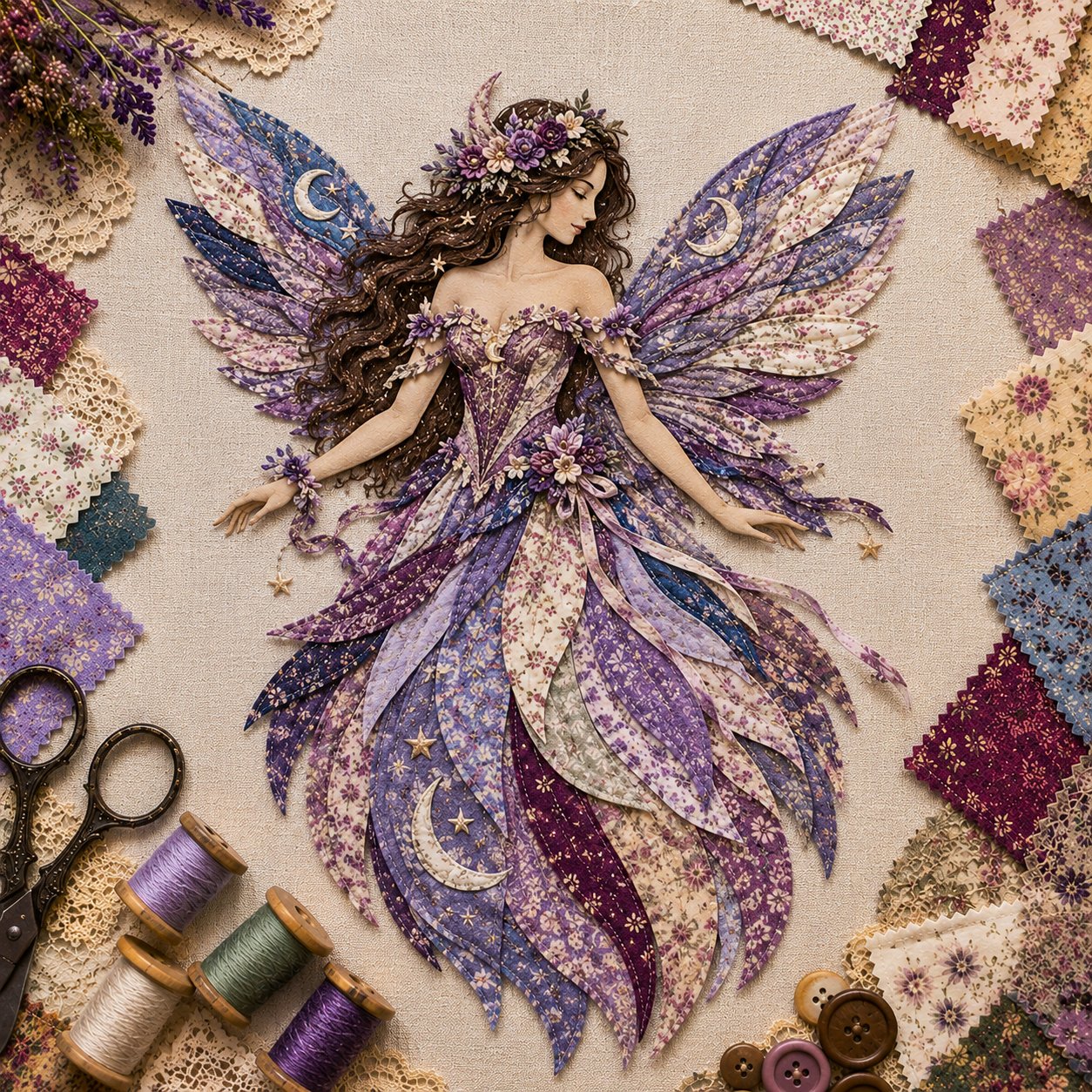 🧚‍♀️🌸 Premium doe-het-zelfpakket ‘Fairy Patchwork’ | Hoogwaardige gelaagde stof met bloemmotiefvleugels – doe-het-zelf, handgemaakte fantasiewanddecoratie ✨