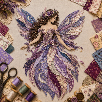🧚‍♀️🌸 Premium doe-het-zelfpakket ‘Fairy Patchwork’ | Hoogwaardige gelaagde stof met bloemmotiefvleugels – doe-het-zelf, handgemaakte fantasiewanddecoratie ✨