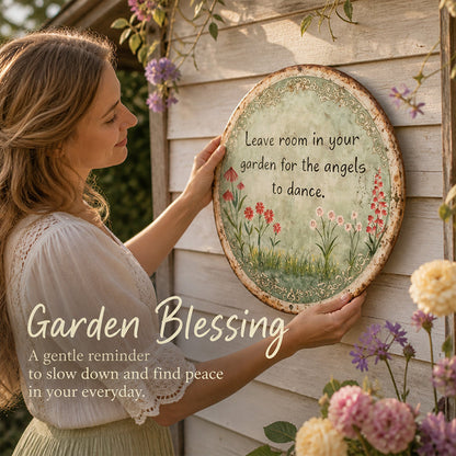 ✨ Handgemaakt rond metalen bordje met ‘Angel Dance’, vintage wanddecoratie voor de cottage-tuin, ideaal als cadeau