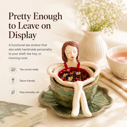 ☕🏺Whimsical Sitting Lady Ceramic Tea Strainer Collection