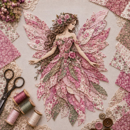 🧚‍♀️🌸 Premium doe-het-zelfpakket ‘Fairy Patchwork’ | Hoogwaardige gelaagde stof met bloemmotiefvleugels – doe-het-zelf, handgemaakte fantasiewanddecoratie ✨