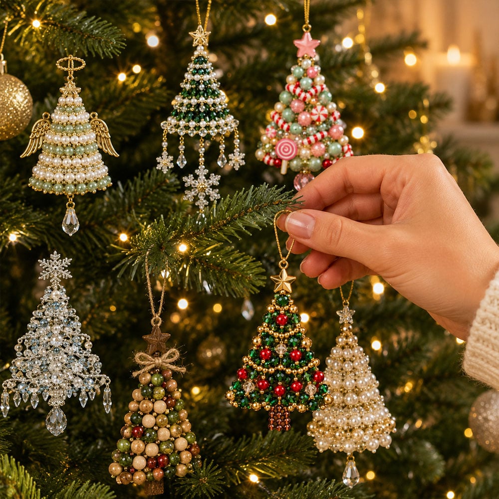 🎄 DIY-set voor kerstboomversieringen met kralen – Maak je eigen sprankelende kerstsouvenir! ✨💎