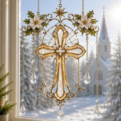 ✨ Collectie ‘Blessing Suncatcher’ in glas-in-loodstijl | Op het geloof geïnspireerde raamdecoratie met goudkleurige omlijsting en kristallen regenboogdruppels 🌈🙏