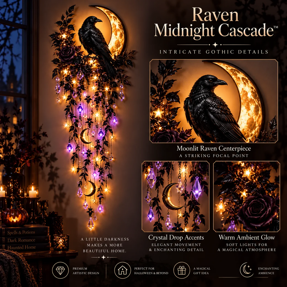 ✨Betoverende Halloween-lichtcascade – Gotische verlichte wanddecoratie🌙