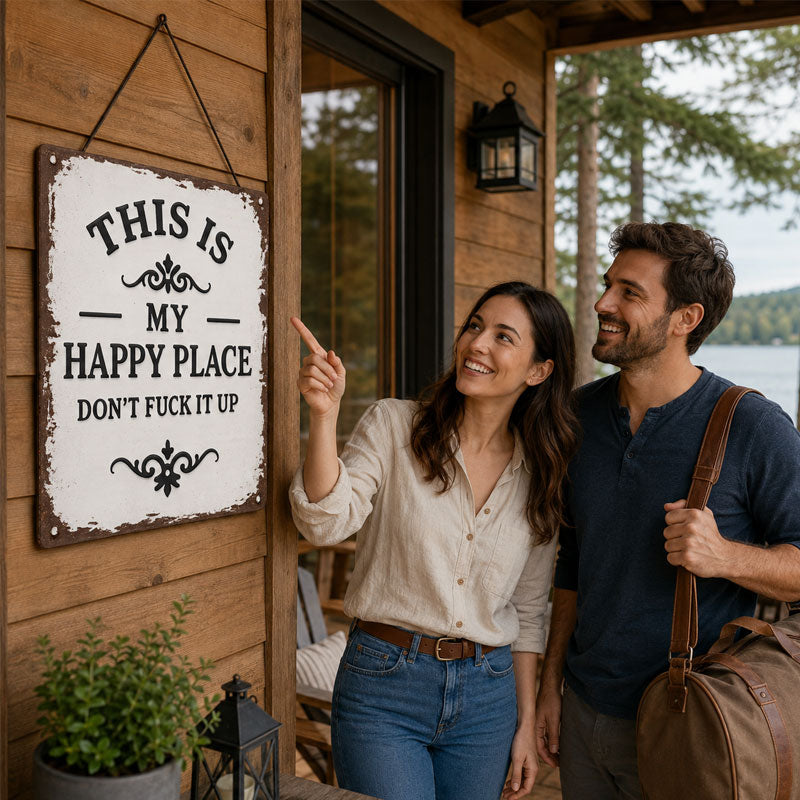 “Dit is mijn gelukkige plek” – Rustiek houten hangbord ✨🏡💖