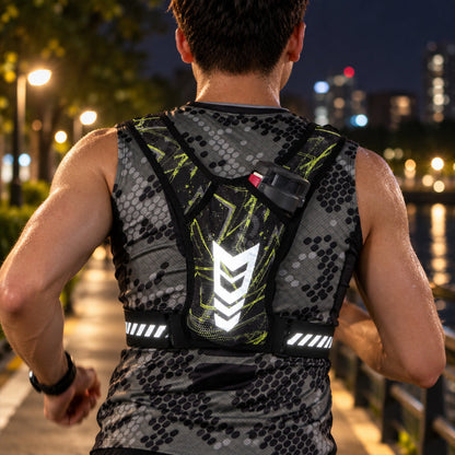 🏃Handsfree hardloopvest — met opbergruimte voor een waterfles en telefoon en reflecterende veiligheidselementen