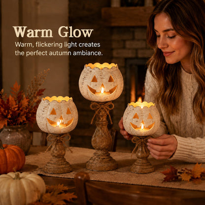 🎃 Schattige Pompoen Kandelaar – Breng Warme Halloween Sfeer in Huis! 🕯️✨
