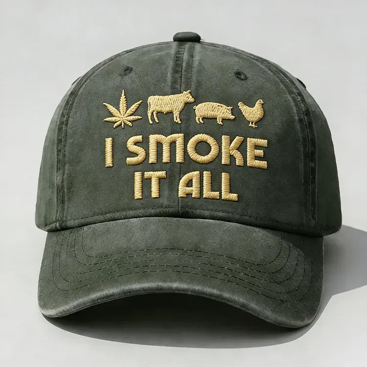 🧢 “I Smoke It All” geborduurde pet – Koel, comfortabel en grappig! 😎✨