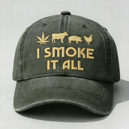 🧢 “I Smoke It All” geborduurde pet – Koel, comfortabel en grappig! 😎✨