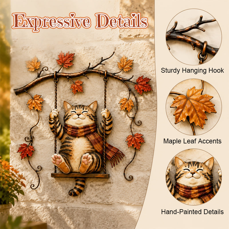 🍁Metalen wanddecoratie met herfstkat🐱