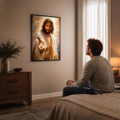 🙏🕯️ Walk With Me — Wanddecoratie met Jezus voor het gelovige hart