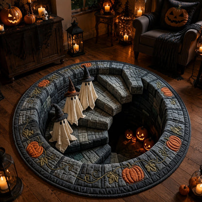 🔥 Rond vloerkleed met 3D-spooktrap – Griezelige Halloween-optische illusie 👻