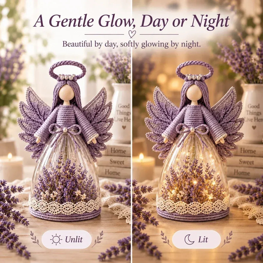 Blooming Guardian Angel Light | Bloemvormig LED-beeldje in lavendel, roze en salie