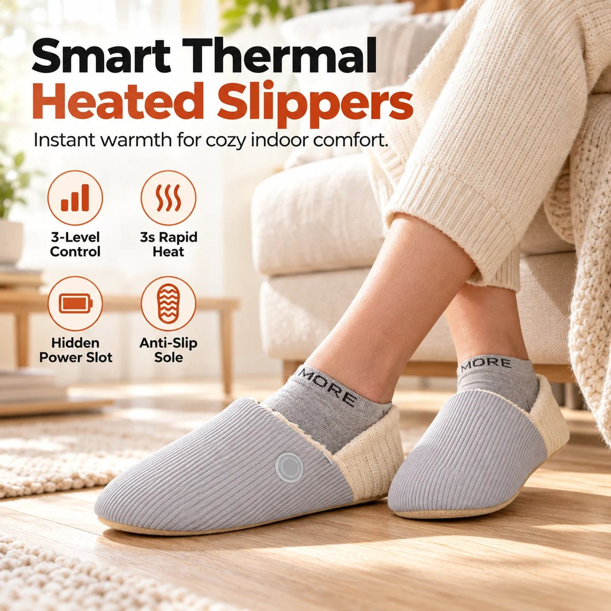 👣 Slimme Verwarmde Pantoffels – Overal Warmte in Huis