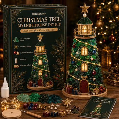 🎄Een voor beginners geschikte doe-het-zelfset voor een verlichte kerstfiguur in de vorm van een vuurtoren in zeeglasstijl | Complete set inclusief onderdelen in zeeglasstijl, led-lampjes en een stapsgewijze handleiding 💕