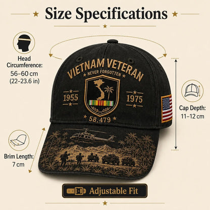 🔥🎖️Vietnam Veteran Never Forgotten 1955–1975 Commemorative Cap 🇺🇸