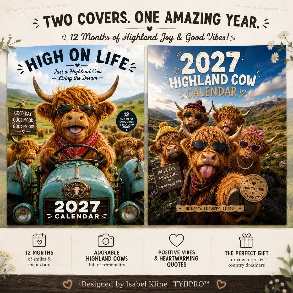 🐮📅 2027 Grappige Highland Cow Wandkalender – A4 Hangkalender 😂✨