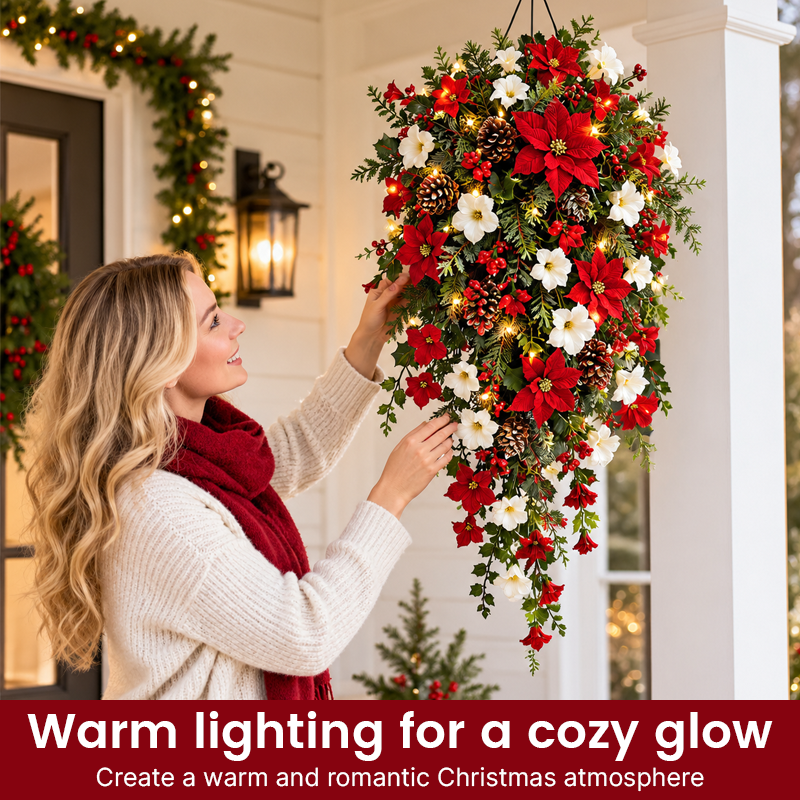 🎄🌺 Verlichte Waterval Kerstkrans – Transformeer Elke Ruimte in Feestsfeer!