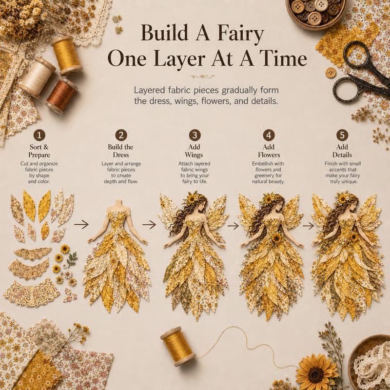 🧚‍♀️🌸 Premium doe-het-zelfpakket ‘Fairy Patchwork’ | Hoogwaardige gelaagde stof met bloemmotiefvleugels – doe-het-zelf, handgemaakte fantasiewanddecoratie ✨