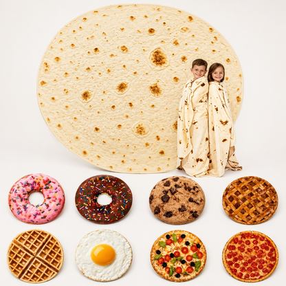 🍕 Realistische deken met voedselmotief | Gezellige deken met pizza-, donut- en tortillamotief 🍩🌯