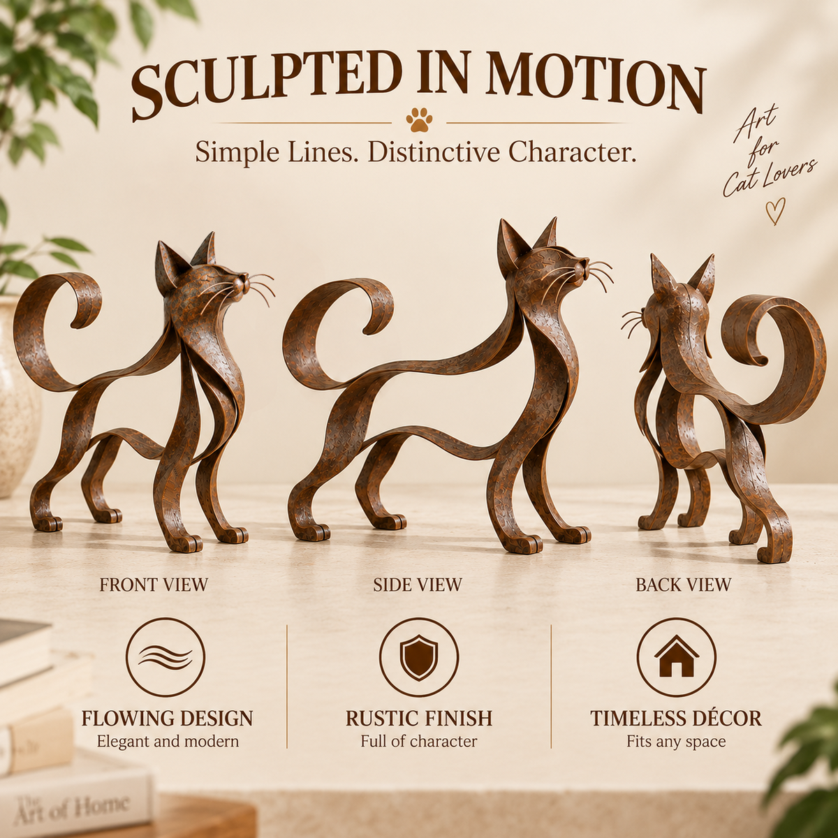 🐱 Metalen kattenbeeld in Maine Coon-stijl