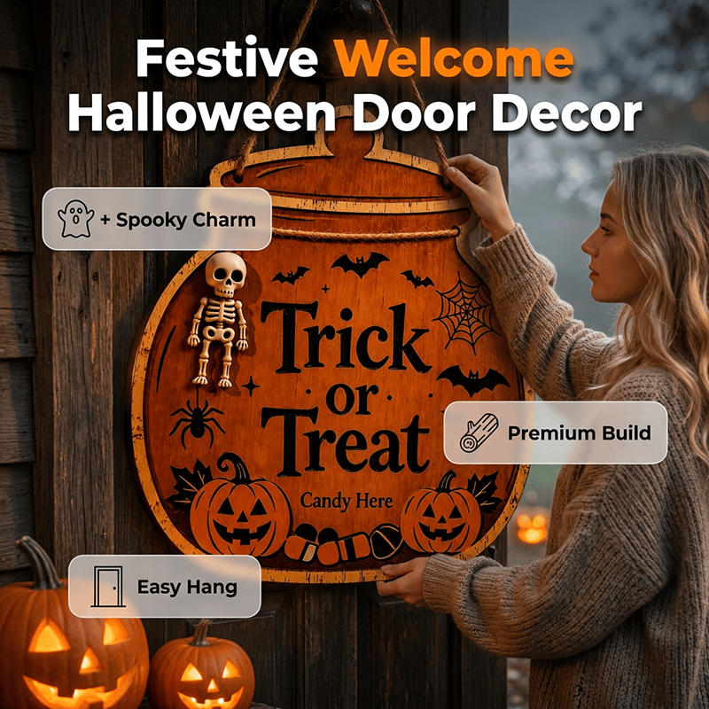 🎃 Trick or Treat Halloween Deurbord – Sfeervolle Halloween Welkom Decoratie 👻🦇