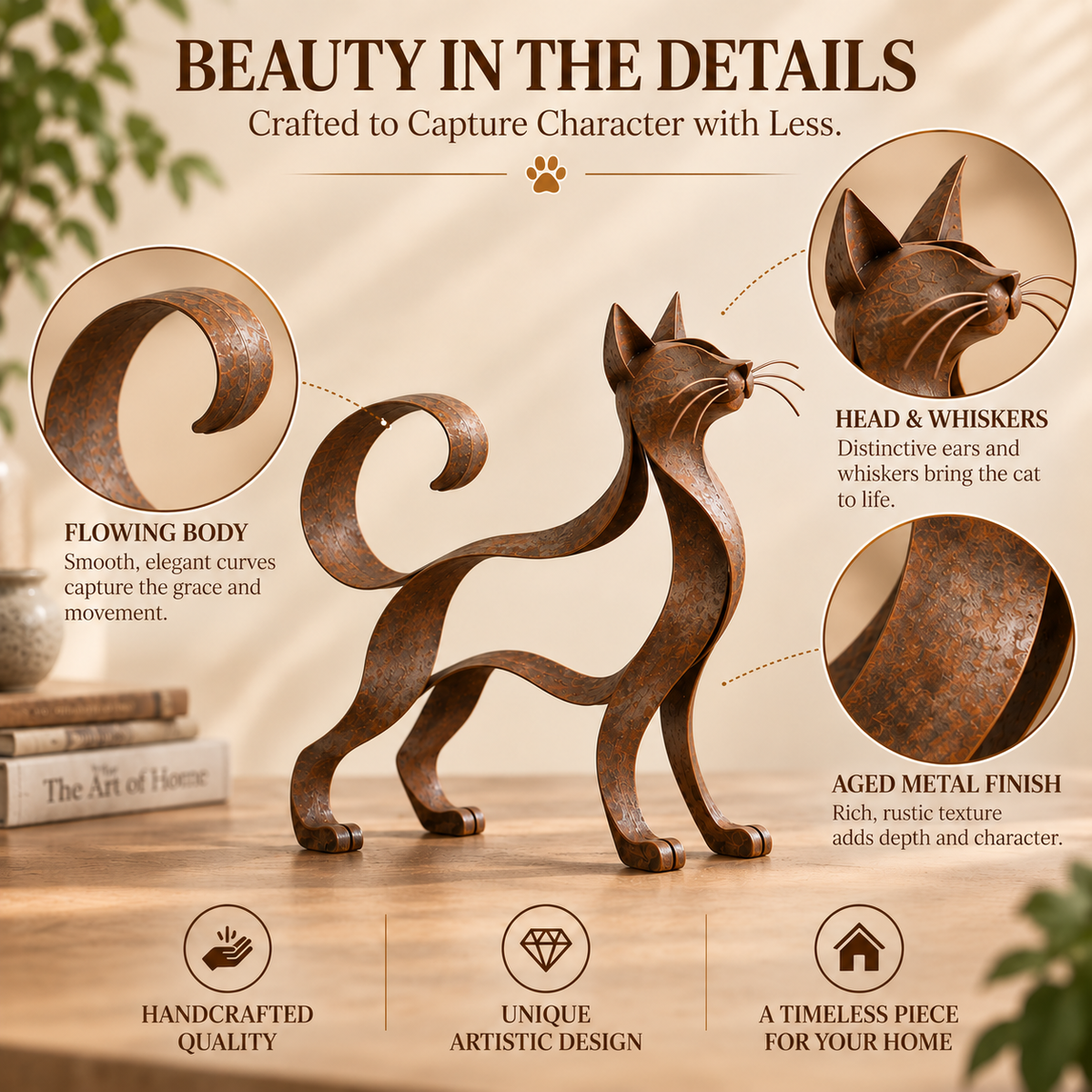 🐱 Metalen kattenbeeld in Maine Coon-stijl