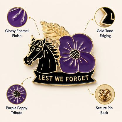 🐴 Broche ter herdenking van de 111e verjaardag met paard en paarse klaproos | Een betekenisvol herdenkingsaandenken met antiek-geïnspireerde details voor veteranen, paardenliefhebbers en geschiedenisliefhebbers 💜