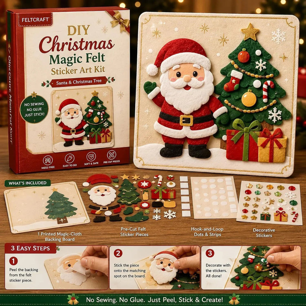 🎄 DIY-kerstmagie: kunstset met viltstickers – afpellen, plakken en creatief aan de slag