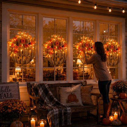 🎃✨ Lighted Burlap Pumpkin Wreath  (✨Limited Edition 2026)