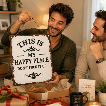 “Dit is mijn gelukkige plek” – Rustiek houten hangbord ✨🏡💖