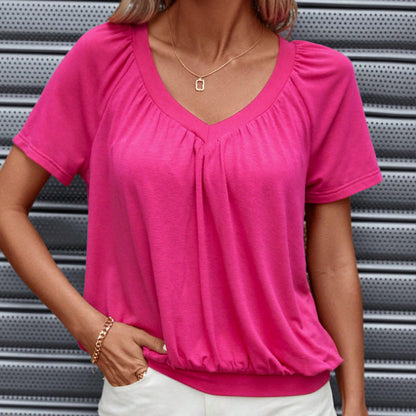 Vrouwen casual geplooide V-hals top met korte mouwen
