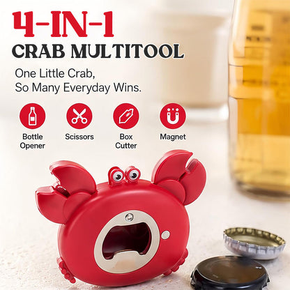 🦀 Multifunctionele magnetische flesopener in de vorm van een krab – Krachtige magneet en roestvrij – Vangt dopjes op ideaal voor in de koelkast of aan de bar