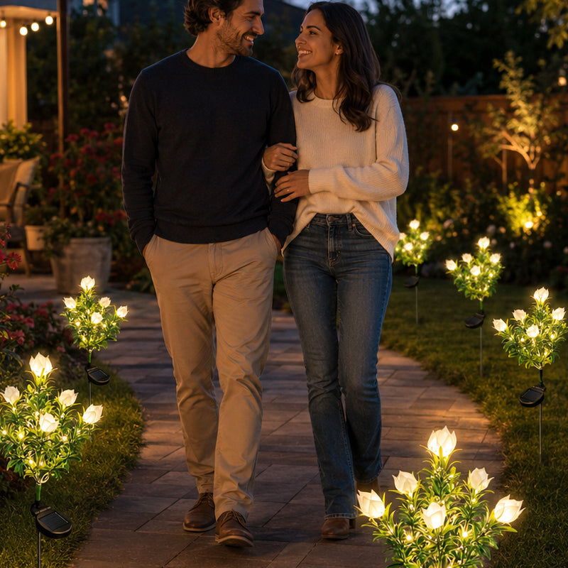 Solar Gardenia-bloemenlampjes 🌸 LED-bloemenlampen met bloemsimulatie voor de decoratie van binnenplaatsen en tuinen, waterdichte sfeerverlichting voor buiten