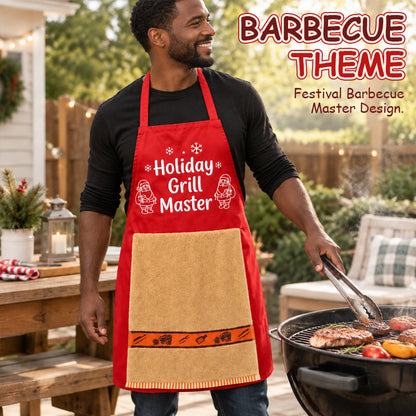 🎅 Kerst-BBQ-schort – Grappig kerstschort voor de grillmeester, inclusief handdoek