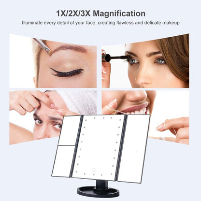 Driezijdige inklapbare Led make-up spiegel