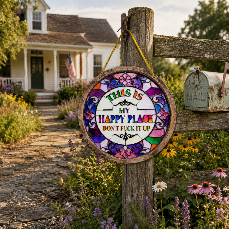 🌈Hangende decoratie ‘Happy Place’ met glas-in-loodmotief