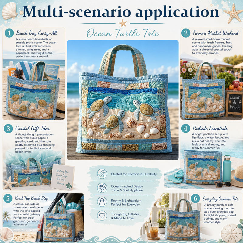 Turtle Haven Gewatteerde Shopper Tas – Strand Vibes & Stijl 🐢🌊✨