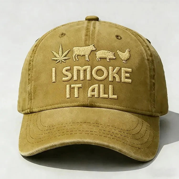 🧢 “I Smoke It All” geborduurde pet – Koel, comfortabel en grappig! 😎✨