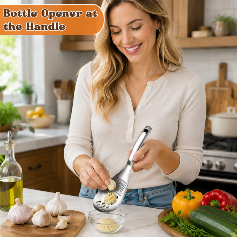 🥄 Multifunctionele zeeflep van 304 roestvrij staal｜Voor knoflook, gember, puree en babyvoedsel