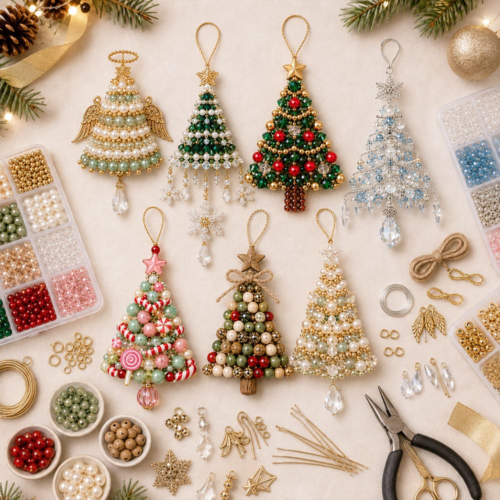 🎄 DIY-set voor kerstboomversieringen met kralen – Maak je eigen sprankelende kerstsouvenir! ✨💎