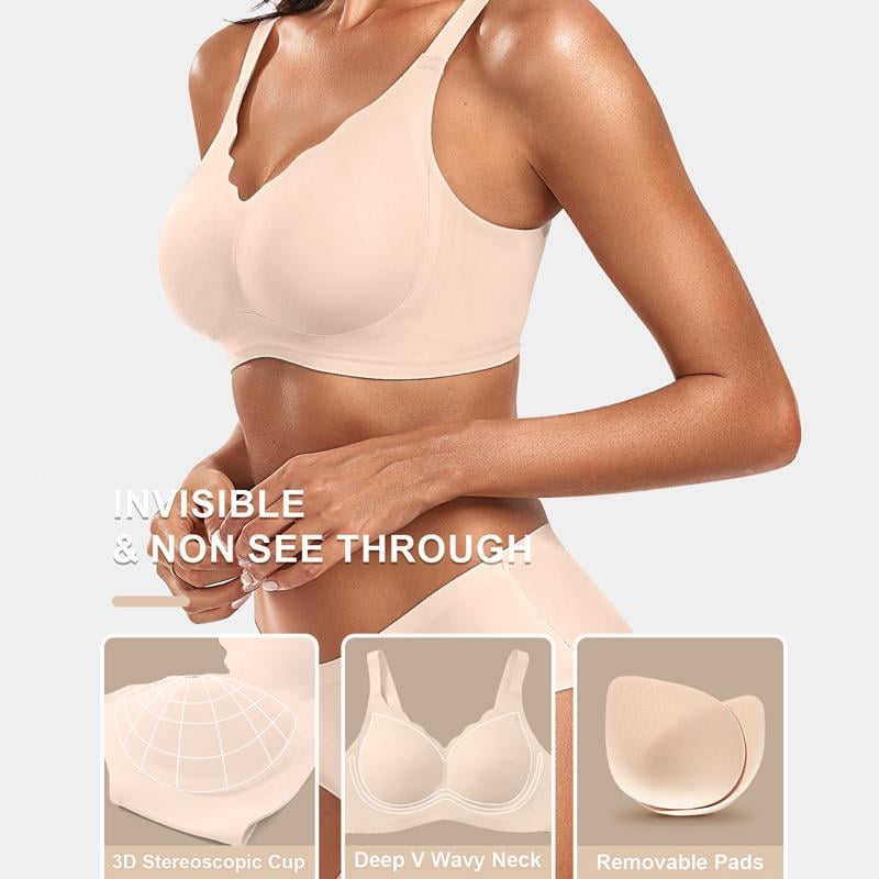 💖Naadloze push-up beha voor dames – draadloos, V-hals, met mesh en gekruist design