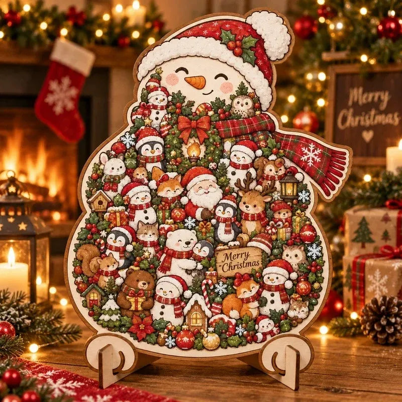 🎄 Houten kerstpuzzel van 20 cm met standaard | 9 feestelijke ontwerpen om in elkaar te zetten en tentoon te stellen 🧩