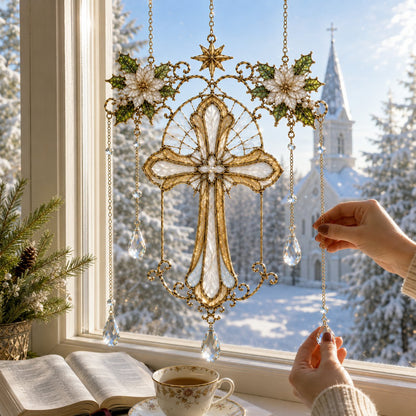 ✨ Collectie ‘Blessing Suncatcher’ in glas-in-loodstijl | Op het geloof geïnspireerde raamdecoratie met goudkleurige omlijsting en kristallen regenboogdruppels 🌈🙏