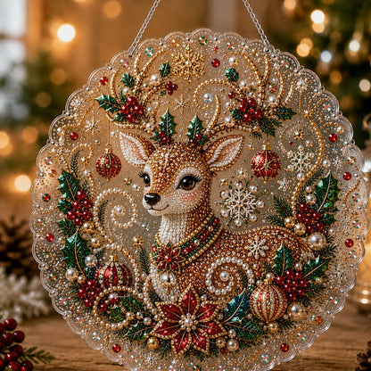 🎄 Kerst-diamantkunst-set met parels voor een acryl wandplaat | Krasbestendig, kleurvast bord met parelkraaltjes | Zelf te maken, handgemaakte kerstversiering 🎅💎